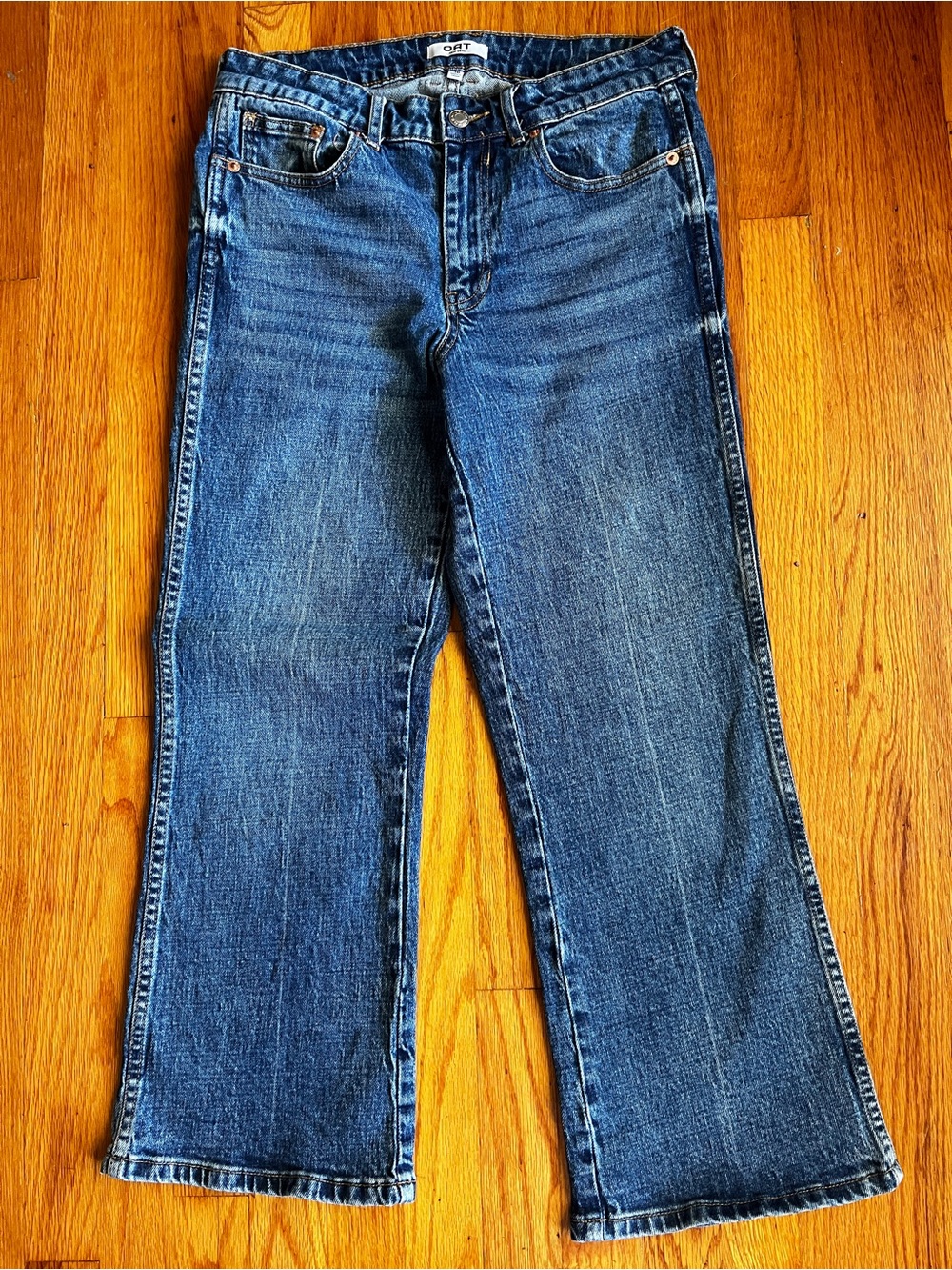 OAT New York The Shari Wide Leg Cropped Medium Wash Denim Jeans Size 6/28